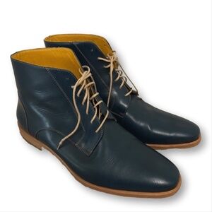 Undandy Navy Calfskin Leather Lace Up High Ankle Dress Boot Mens Size 46 Custom